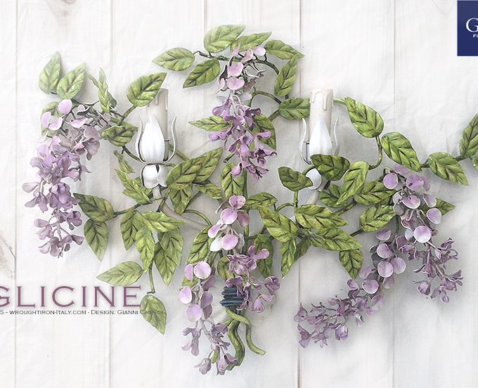 Applique Glicine a due Luci. Ferro battuto e decorato a mano