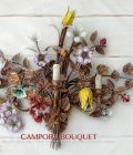 Campora Bouquet di GBS, Applique in ferro battuto, oro foglia, oro patinato e smalto invecchiato. Versione a tre luci.