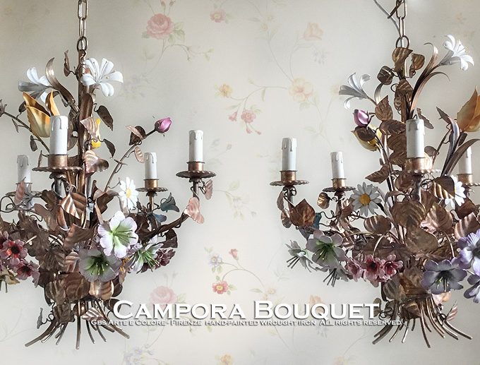 Campora Bouquet. 6 o 5 luci. Oro antico - Oro Light Copper Red