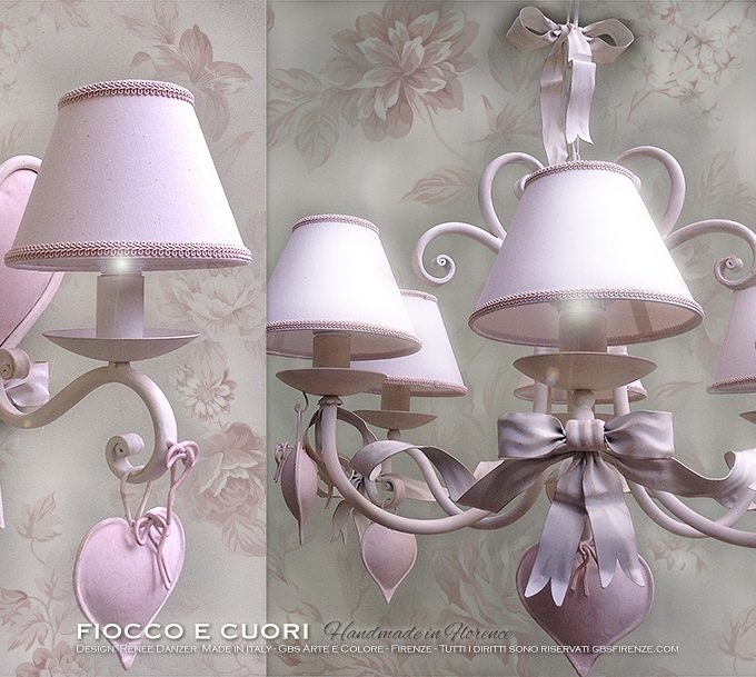 Fiocco e Cuori. Lampadario a 6 luci