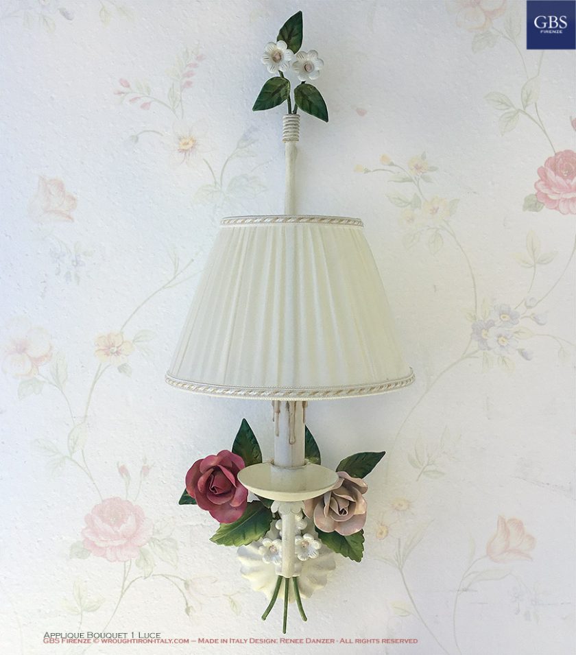 Applique Bouquet – 1 Luce. Rose e Fiori fragola.