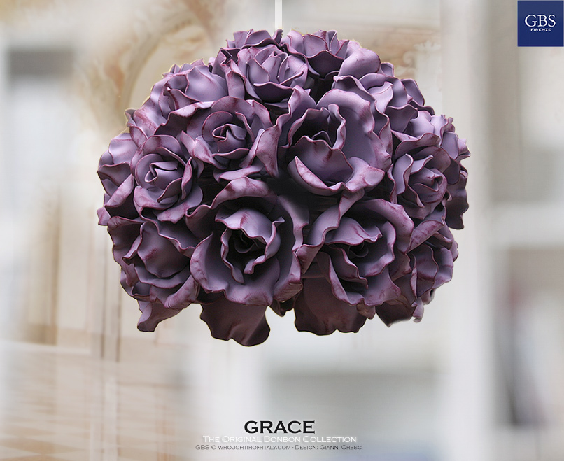 Grace. Rose Fiorite. 1-light Pendant. Blooming Roses. Bonbon Lamp