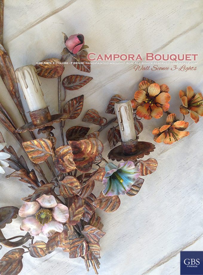 Campora Bouquet. Applique a 3 luci. Oro antico