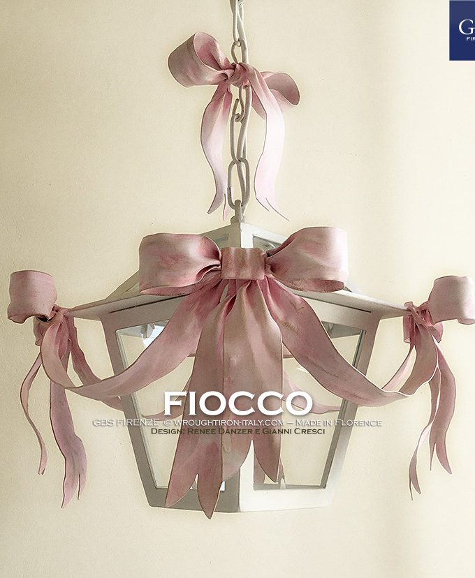 Lanterna 5 Fiocchi. Ferro battuto. Celeste