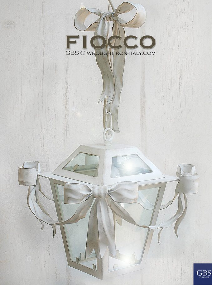 Lanterna 5 Fiocchi. Ferro battuto. Celeste