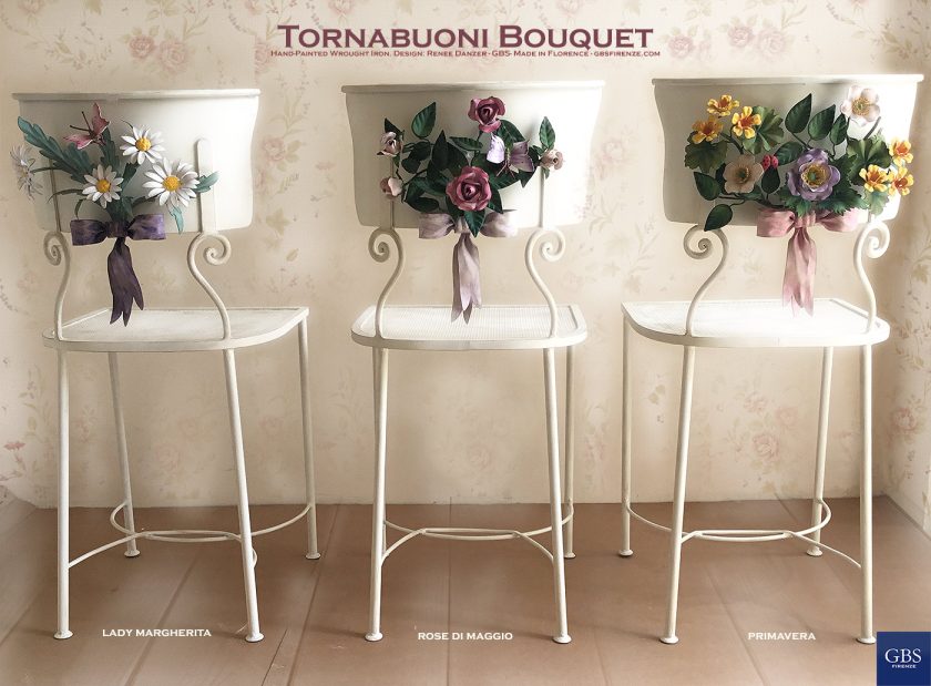 Sedia Torbauoni Bouquet: Lady Margherita, Rose di Maggio e Primavera. Ferro battuto e decorato a mano