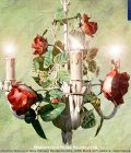 Lampadario Romantico a 3 Luci. Rose scarlatte. Ferro battuto