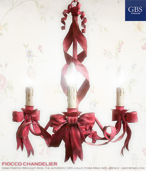 Bow Chandelier 3 Lights. Wrought iron. GBS Florence. Made in Italy