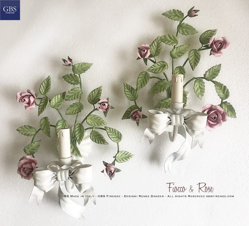 Fiocco e Rose. Applique a 1 Luce. Colori personalizzati. Design Renee Danzer. GBS, Made in Florence since 1925