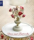 Lampada da comodino. Collezione Rose e farfalla. Lume per camera da letto romantica, con rose