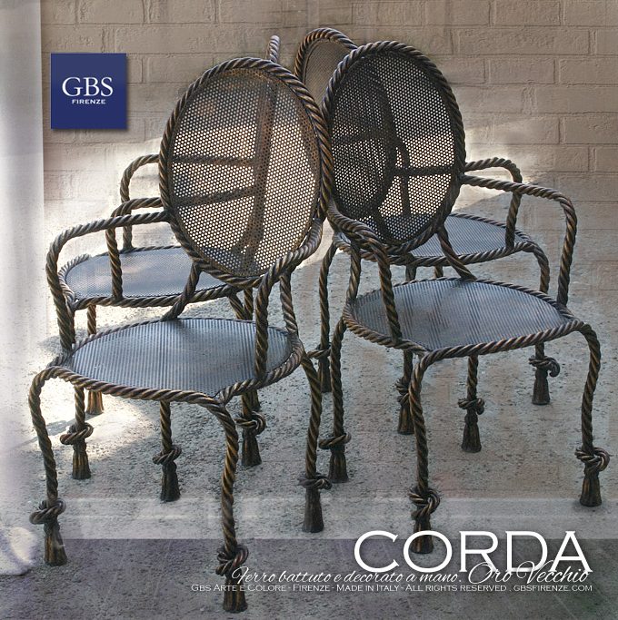 Poltrona Corda Oro Vecchio. Sedia. Collezione Corda.