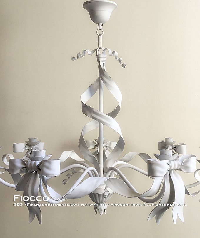 Bow Chandelier 7 Lights. Wrought iron and hand decorated. Diameter cm.75. GBS Made in Florence since 1925