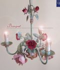 Lampadario Bouquet di rose a 3 Luci in Tempera GBS Ferro battuto e decorato a mano