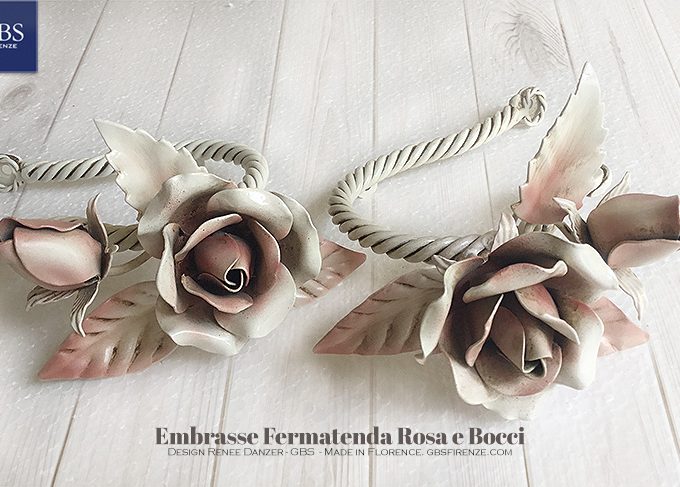 Fermatenda Rose e Bocciolo di rosa. Embrasse in Corda