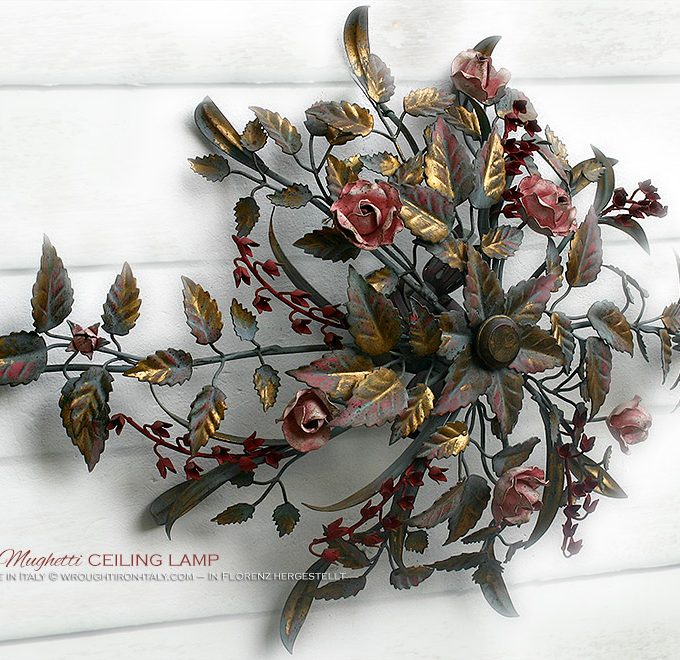 Plafoniera Rose e Mughetti. Versione ovale. Con 4 luci