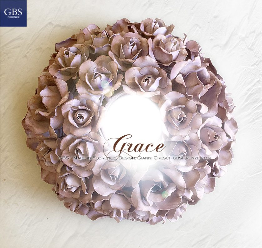 Grace di Roselline. Plafoniera ad una luce centrale. Ferro battuto. GBS Firenze.Made in Italy Design Gianni Cresci