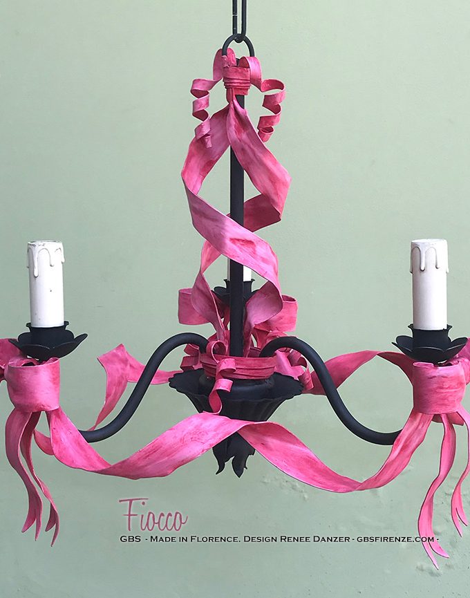 Lampadario Fiocco 3 Luci. Tempera Latte e Menta