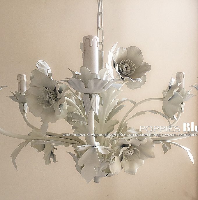 Lampadario Poppies Bluma. 6 Luci. Papaveri. Tempera bianca