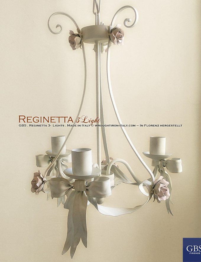 Reginetta Fiocco e Rose. 3 Luci. Tempera Panna Rose Pale Lavanda