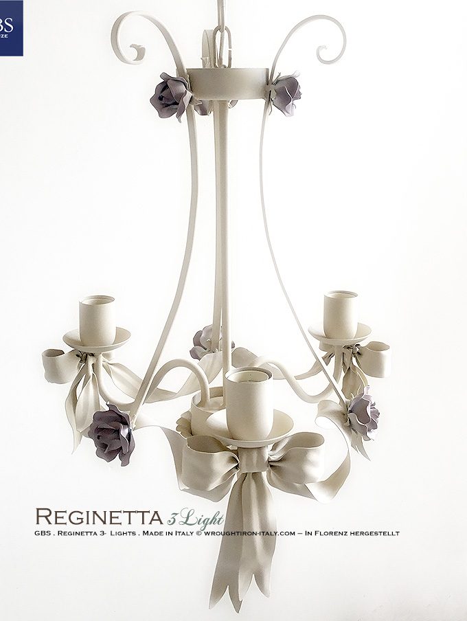 Reginetta Fiocco e Rose. 3 Luci. Tempera Panna Rose Pale Lavanda
