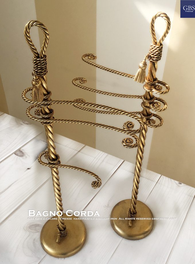 Bagno Corda. Piantana portasciugamani. Tre bracci. Oro Foglia