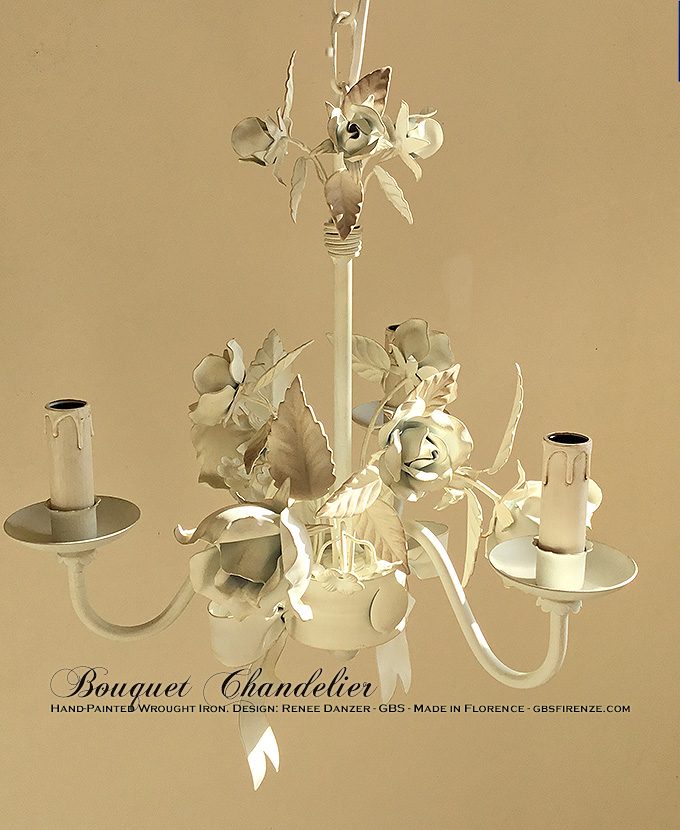 Lampadario Bouquet a 3 Luci. Avorio e Biscotto in tempera