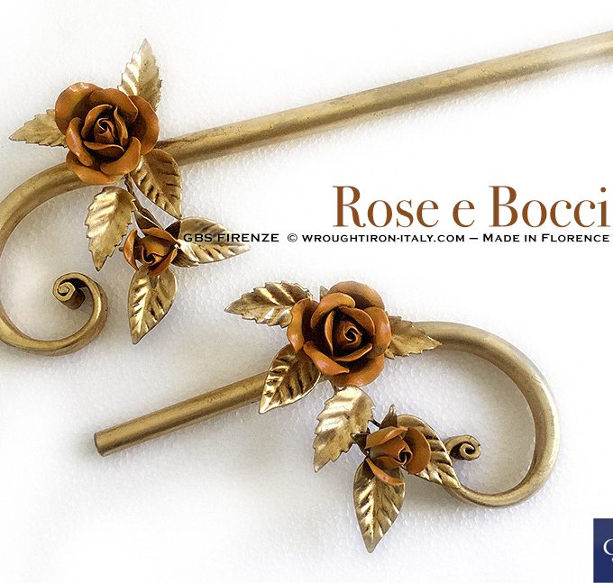 Asta da tenda, collezione Rose e bocci di rosa. Oro Foglia.