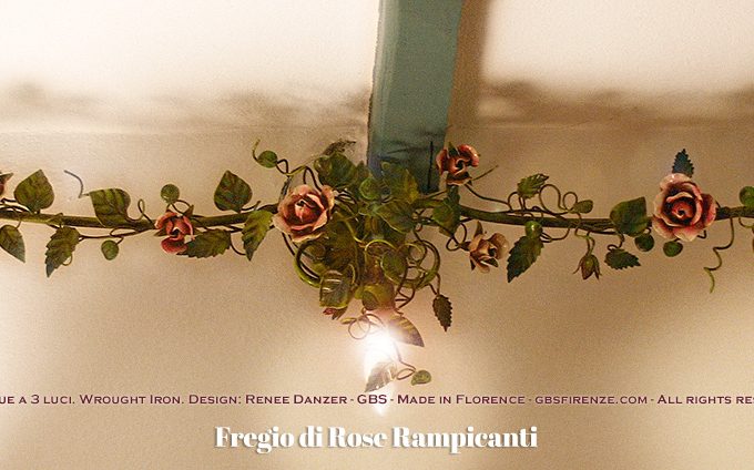 Applique Plafoniera Tralcio di Rose. Fregio di Rose rampicanti con tre punti luce