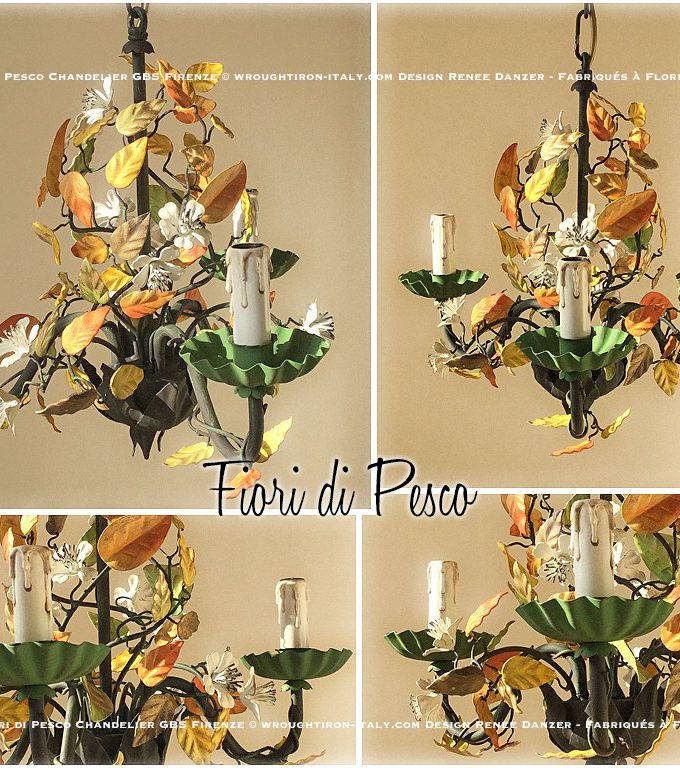 Lampadario Fiori di Pesco a 3 Luci in Tempera