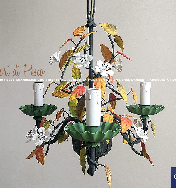 Lampadario Fiori di Pesco a 3 Luci in Tempera