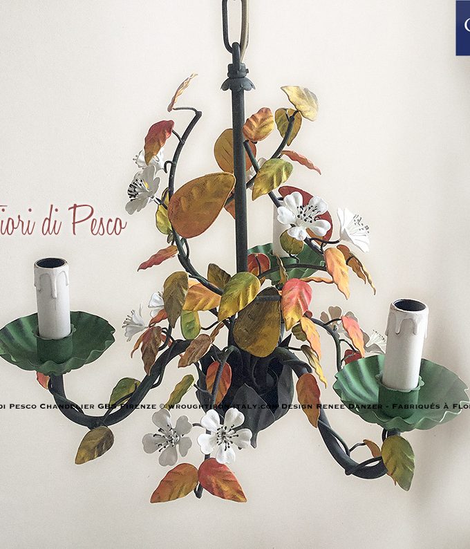 Lampadario Fiori di Pesco a 3 Luci in Tempera